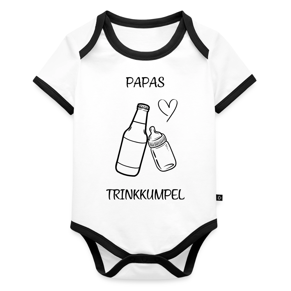 Baby Bio-Kurzarm-Kontrastbody Papas Trinkkumpel - Weiß/Schwarz 