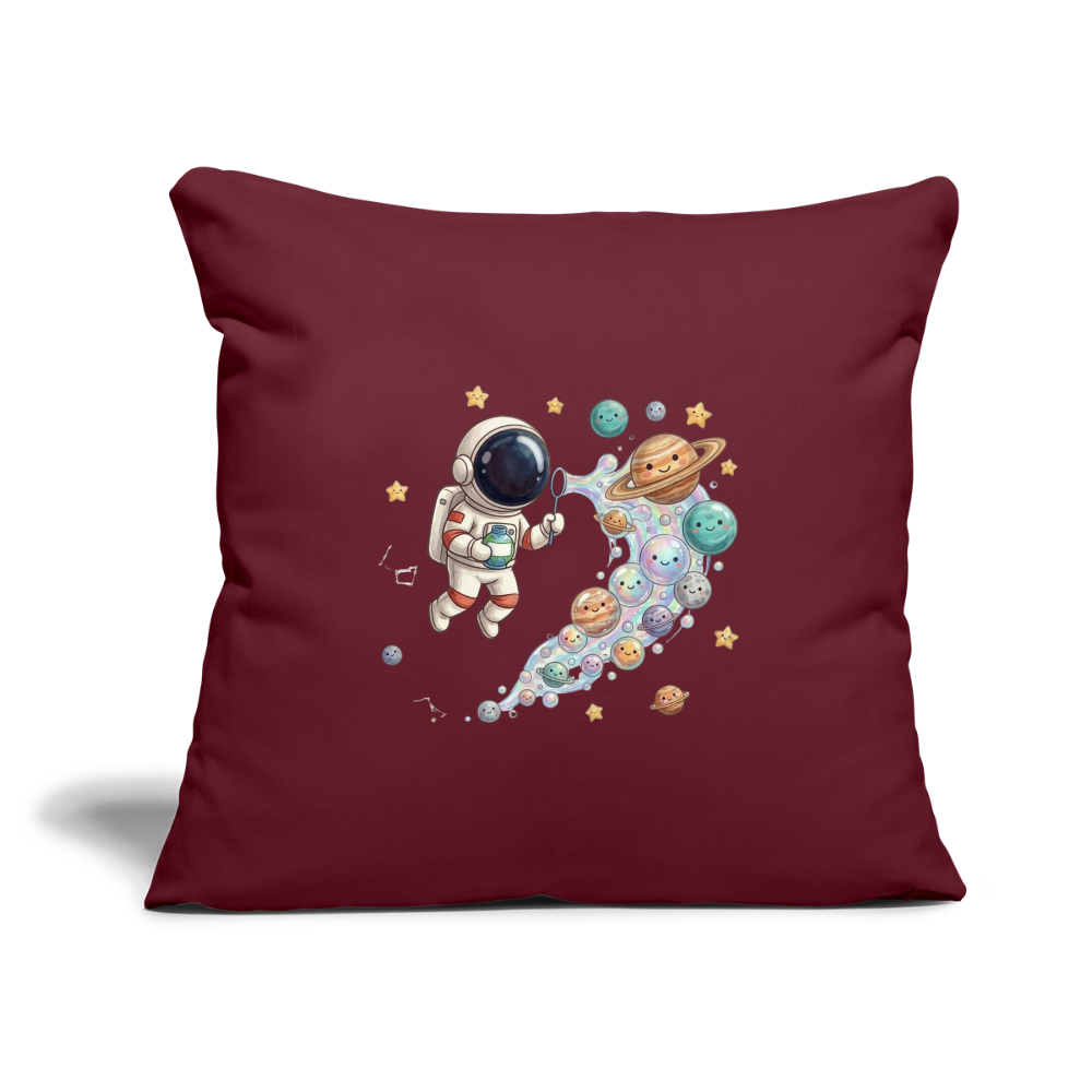 Kinderkissenbezug 44 x 44 cm Astronaut mit Planeten Seifenblasen - Burgunderrot