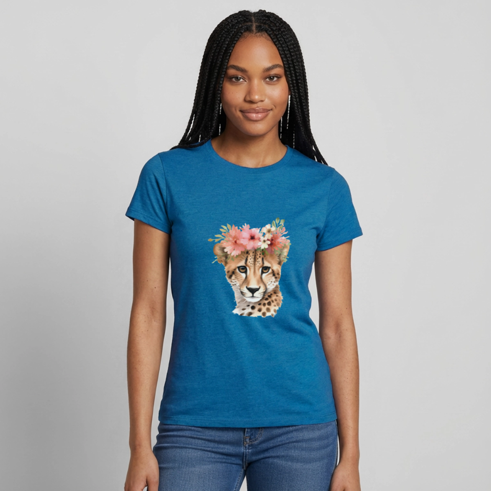 Frauen T-Shirt cheetah - Antikblaues Saphir meliert