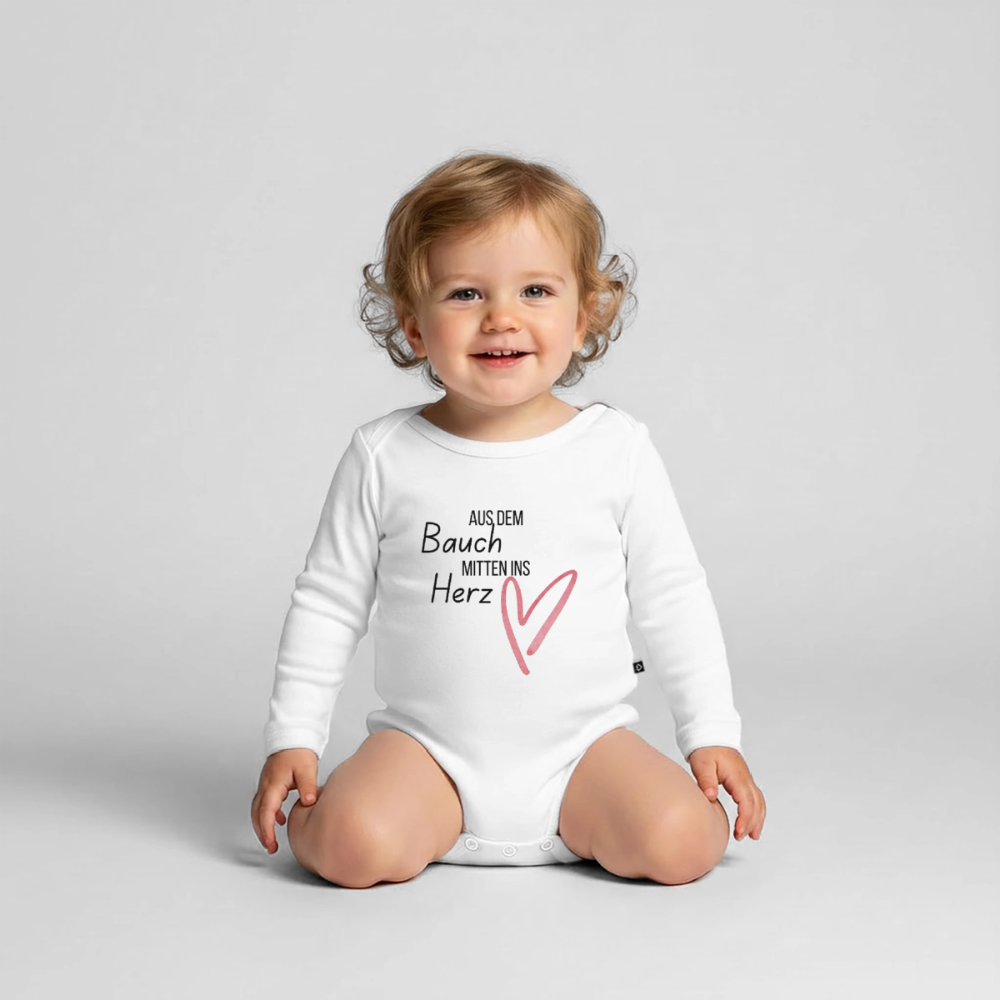 Baby Bio-Langarm-Body aus dem bauch mitten ins herz - Weiß