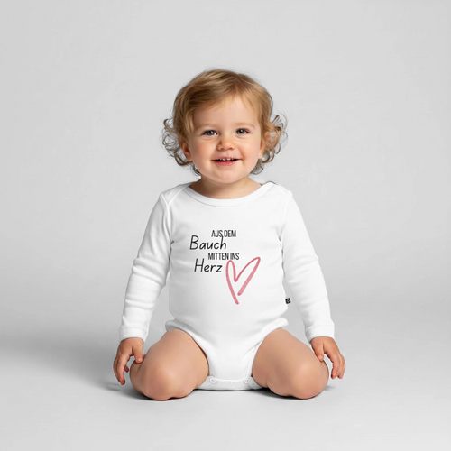 Baby Bio-Langarm-Body aus dem bauch mitten ins herz - Weiß