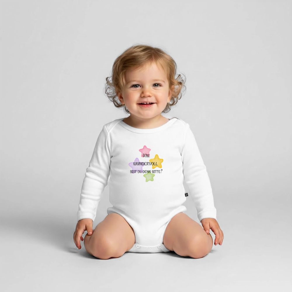Baby Bio-Langarm-Body Wie Wundervoll Bist Du Denn Bitte - Weiß