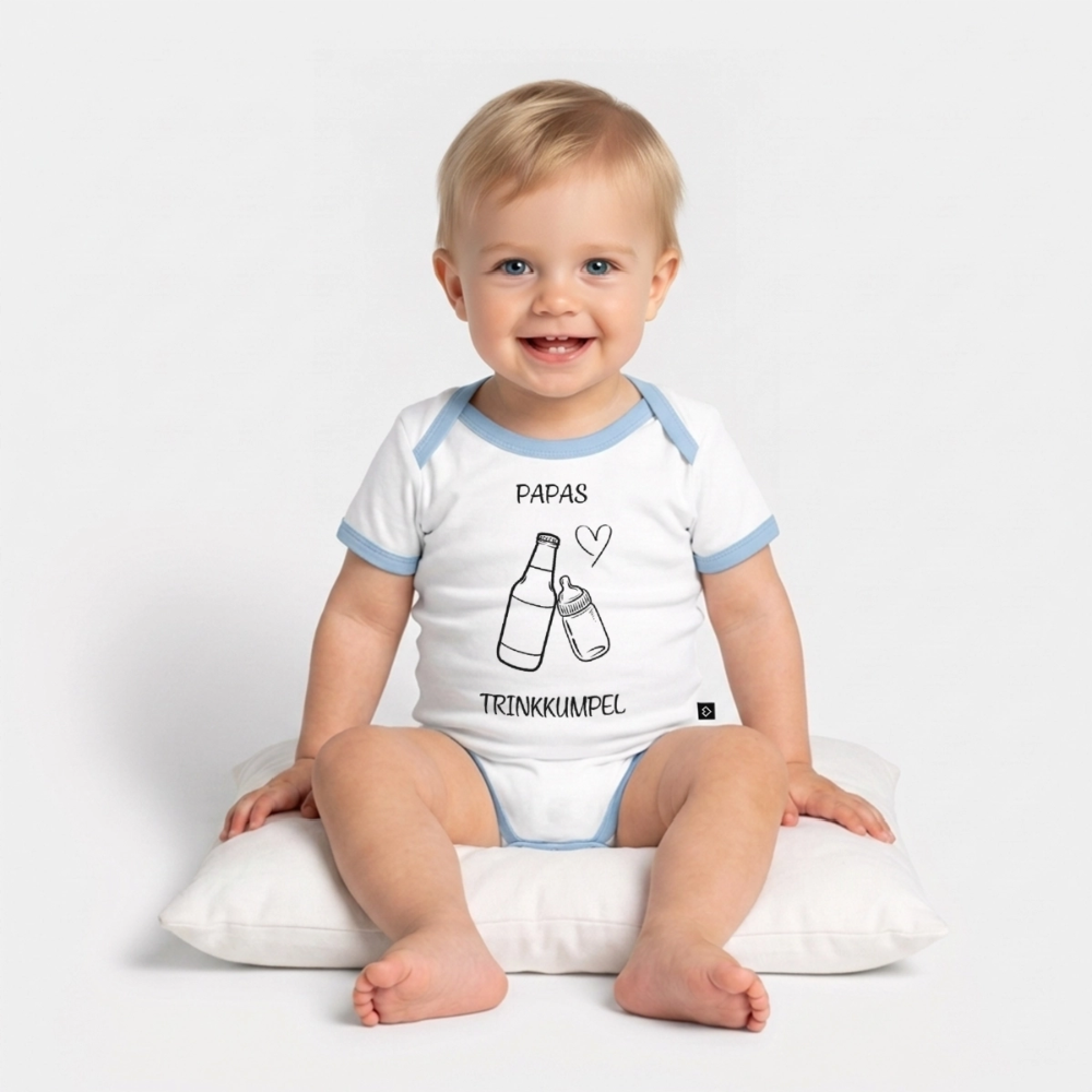 Baby Bio-Kurzarm-Kontrastbody Papas Trinkkumpel - Weiß/Hellblau 