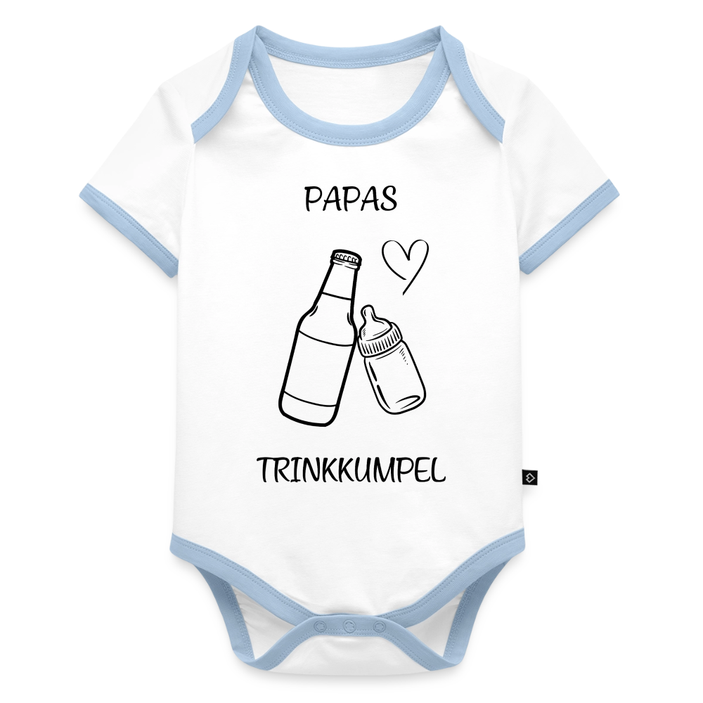 Baby Bio-Kurzarm-Kontrastbody Papas Trinkkumpel - Weiß/Hellblau 