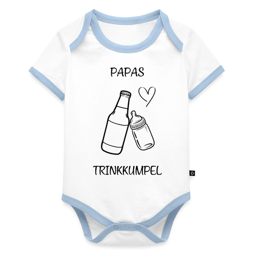 Baby Bio-Kurzarm-Kontrastbody Papas Trinkkumpel - Weiß/Hellblau 
