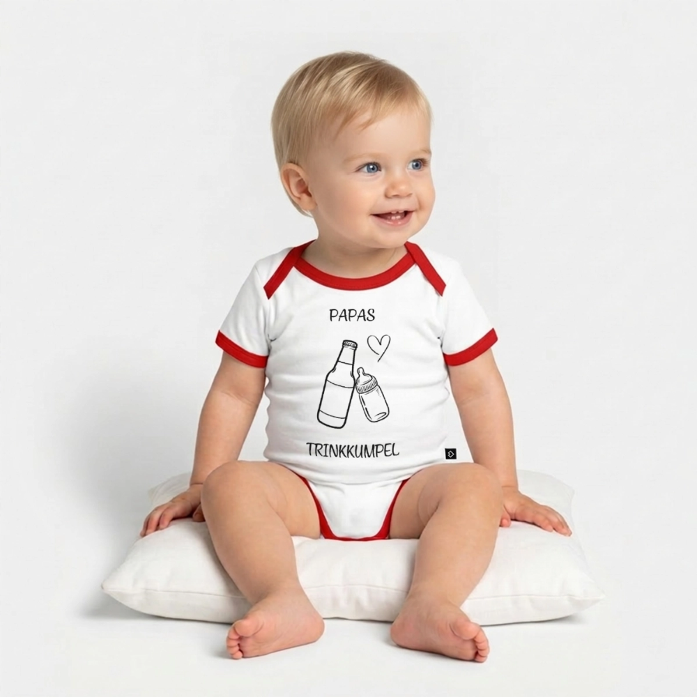 Baby Bio-Kurzarm-Kontrastbody Papas Trinkkumpel - Weiß/Rot 