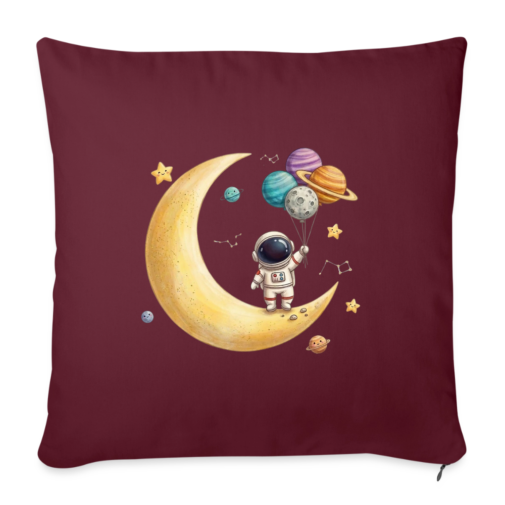 Kinderkissenbezug 44 x 44 cm Astronaut mit Planeten für Kinderkissen - Burgunderrot