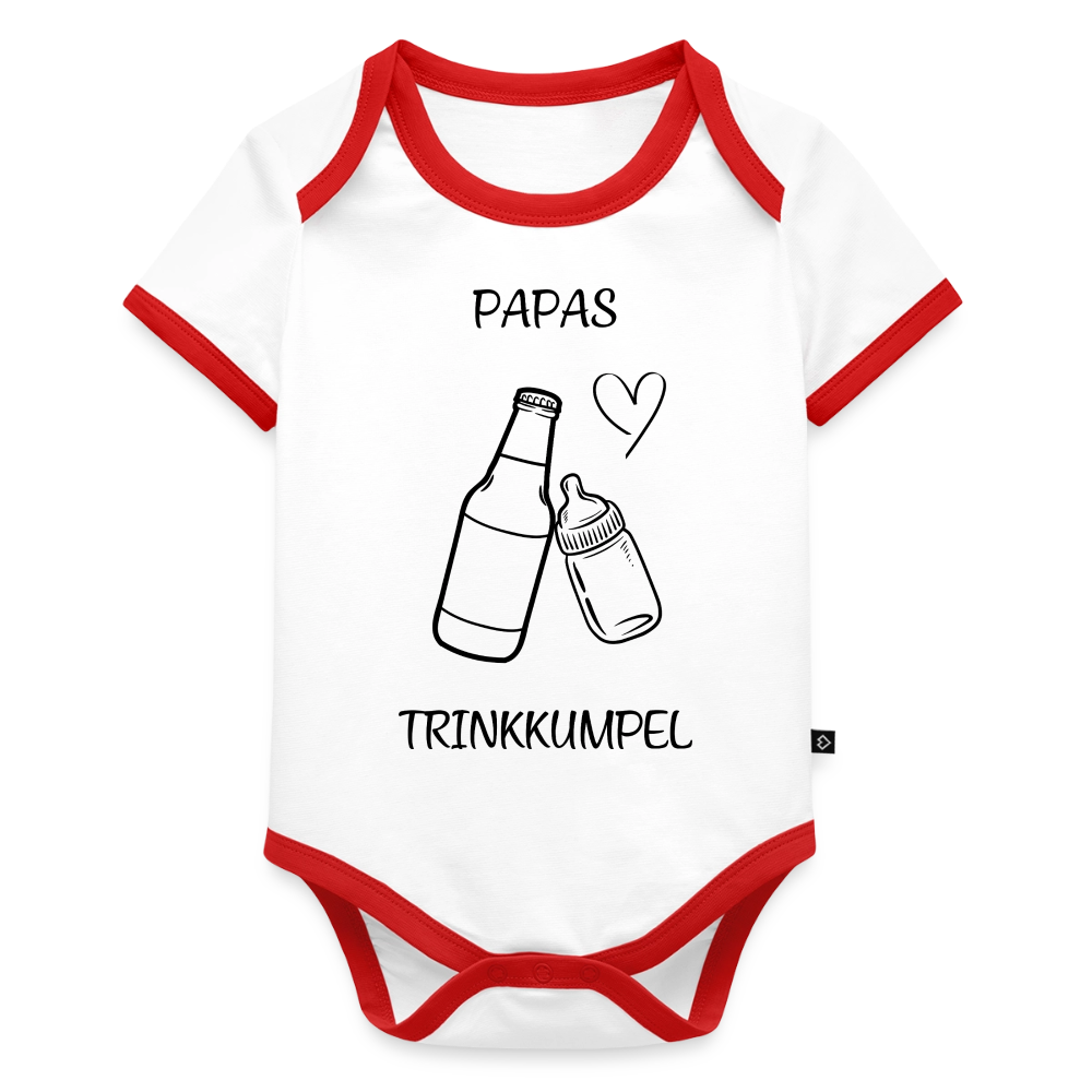Baby Bio-Kurzarm-Kontrastbody Papas Trinkkumpel - Weiß/Rot 