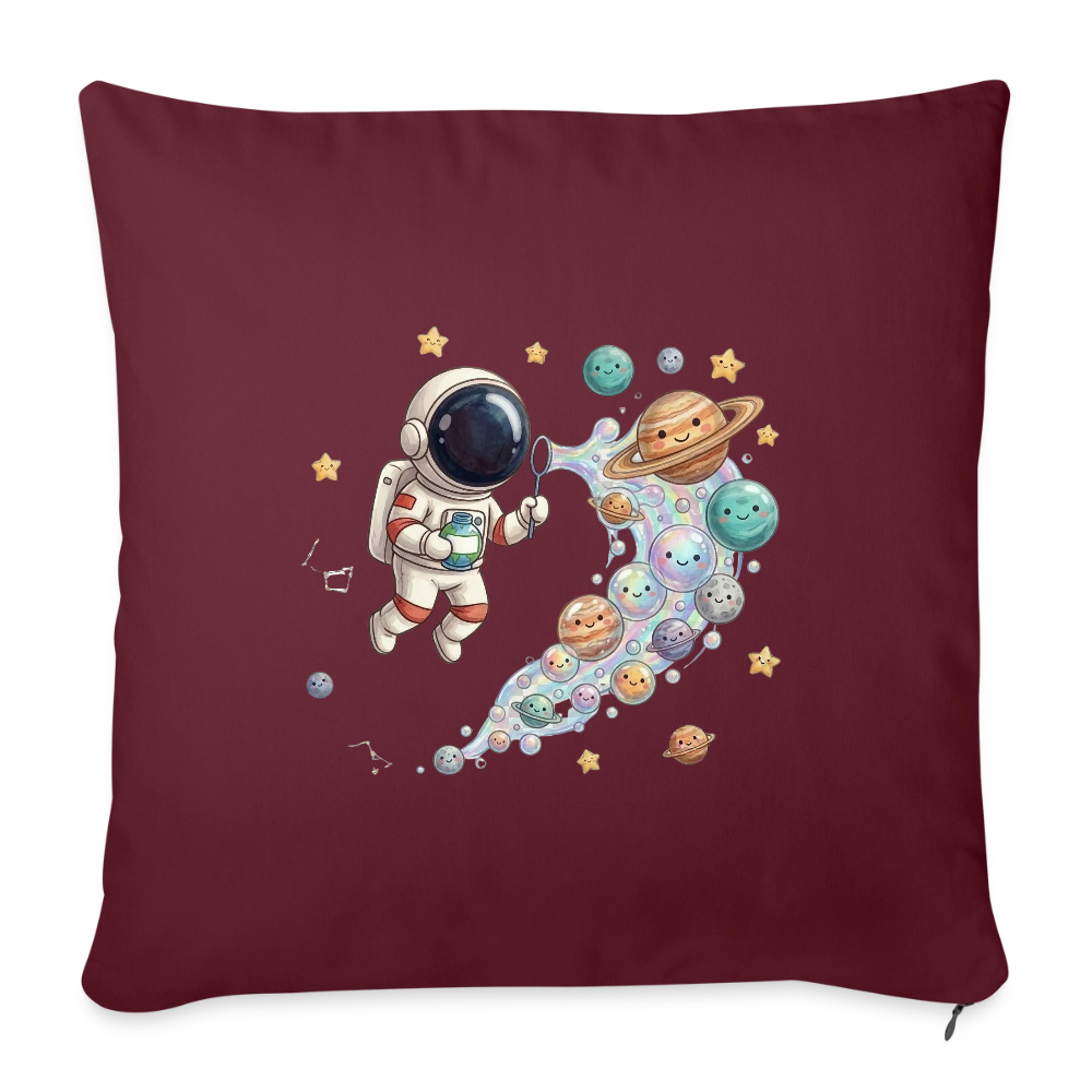 Kinderkissenbezug 44 x 44 cm Astronaut mit Planeten Seifenblasen - Burgunderrot