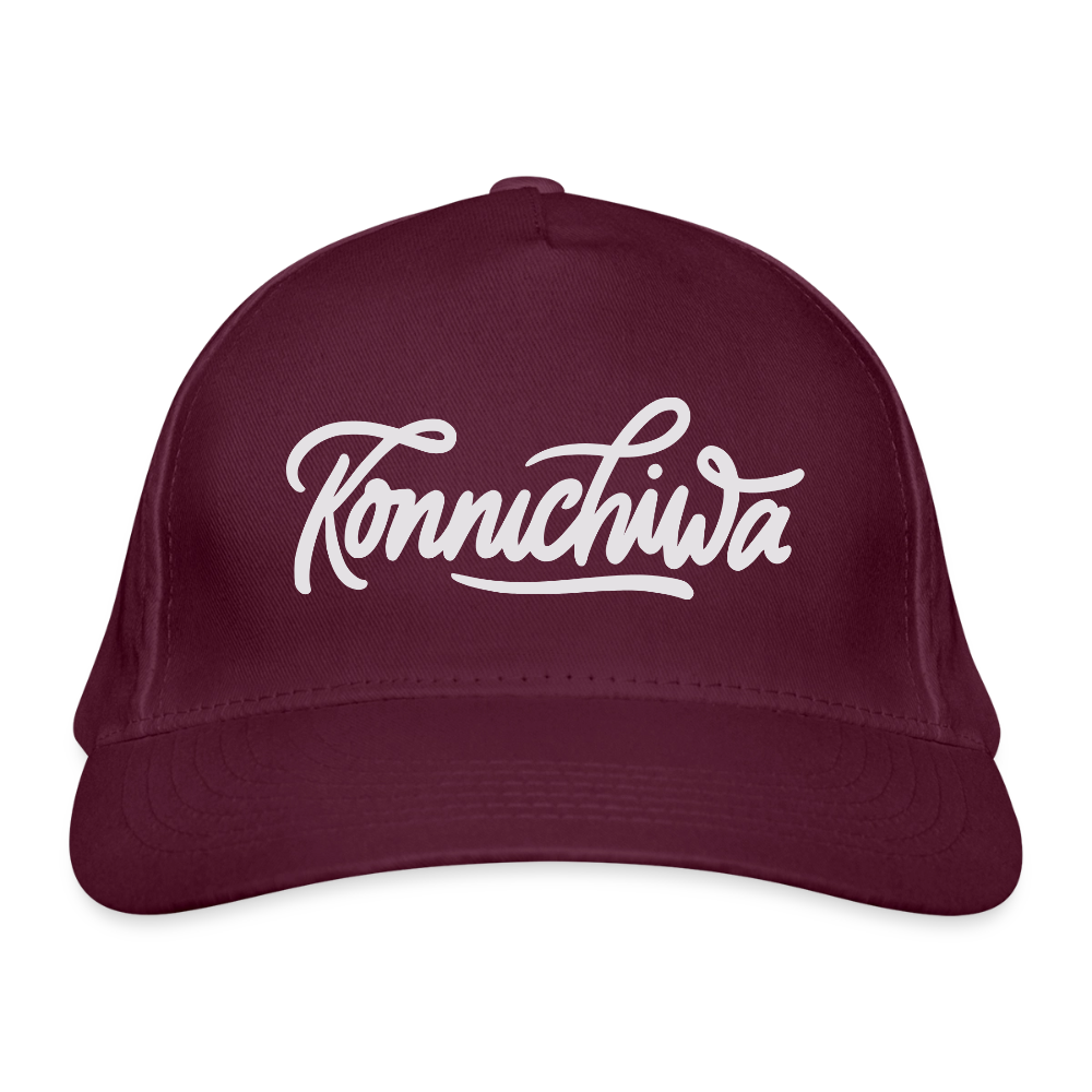 Bio-Baseballkappe Konnichiwa - Burgunderrot