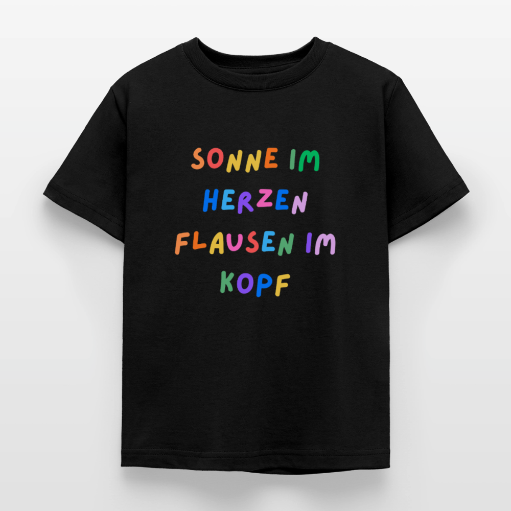 Kinder T-Shirt Sonne im Herzen, Flausen im Kopf - Schwarz