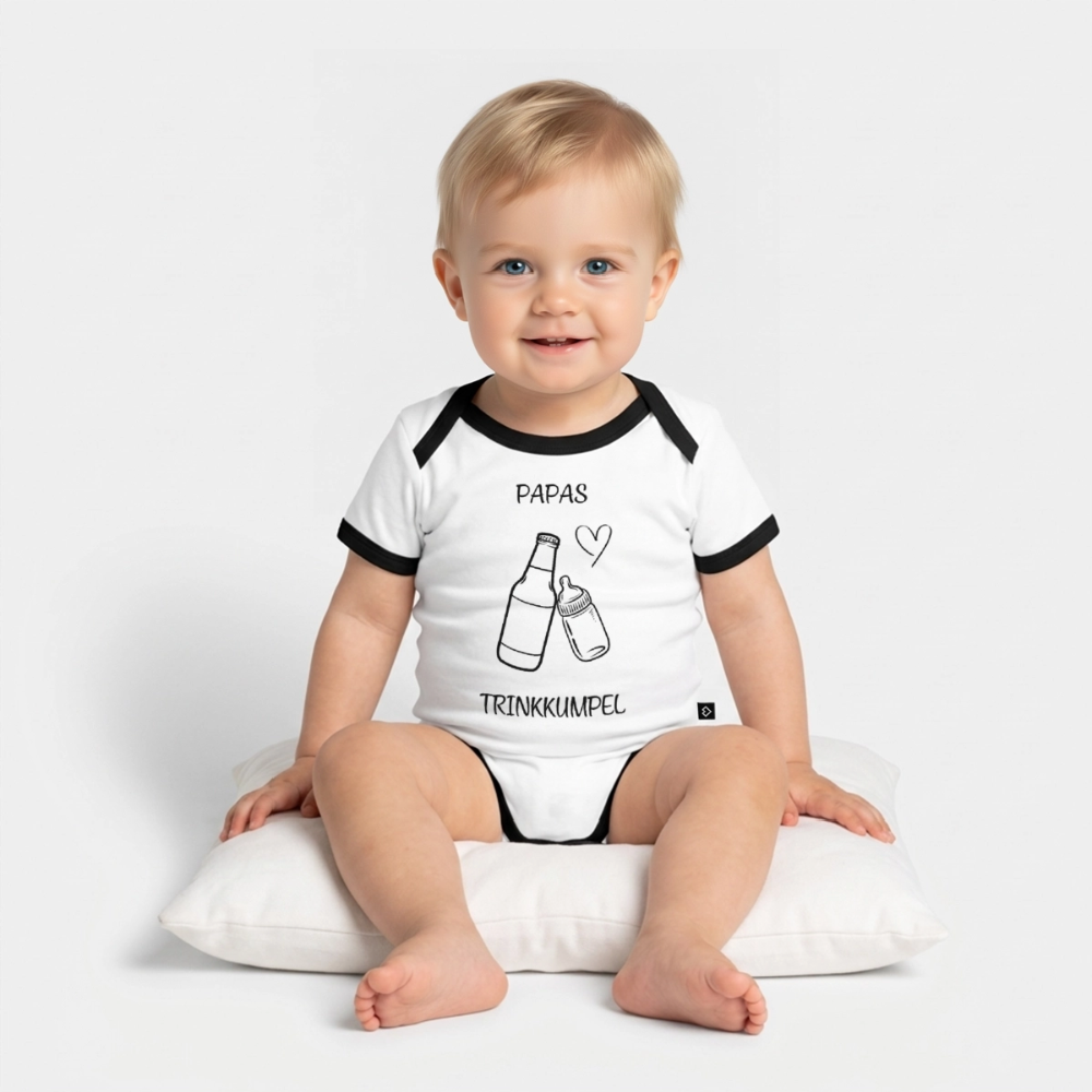 Baby Bio-Kurzarm-Kontrastbody Papas Trinkkumpel - Weiß/Schwarz 
