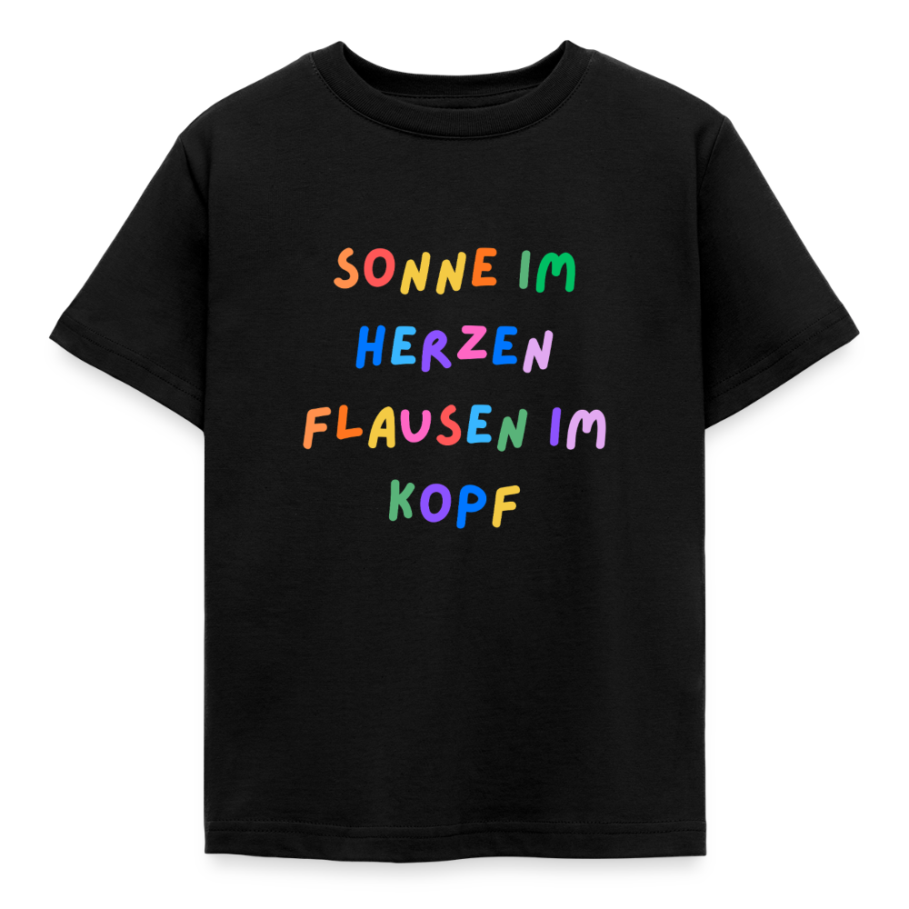 Kinder T-Shirt Sonne im Herzen, Flausen im Kopf - Schwarz