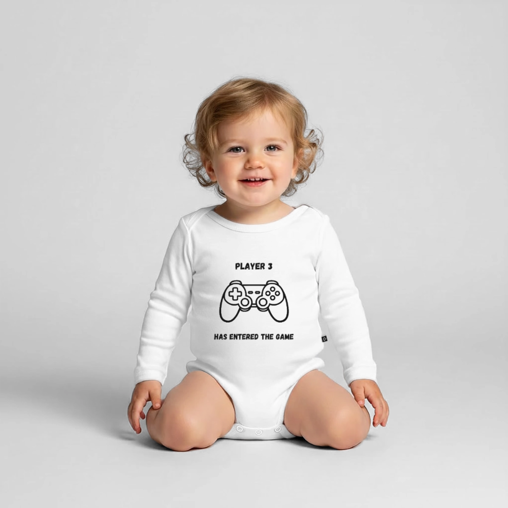 Baby Bio-Langarm-Body player 3 has entered the game - Weiß