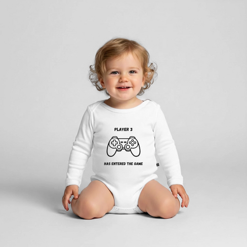 Baby Bio-Langarm-Body player 3 has entered the game - Weiß